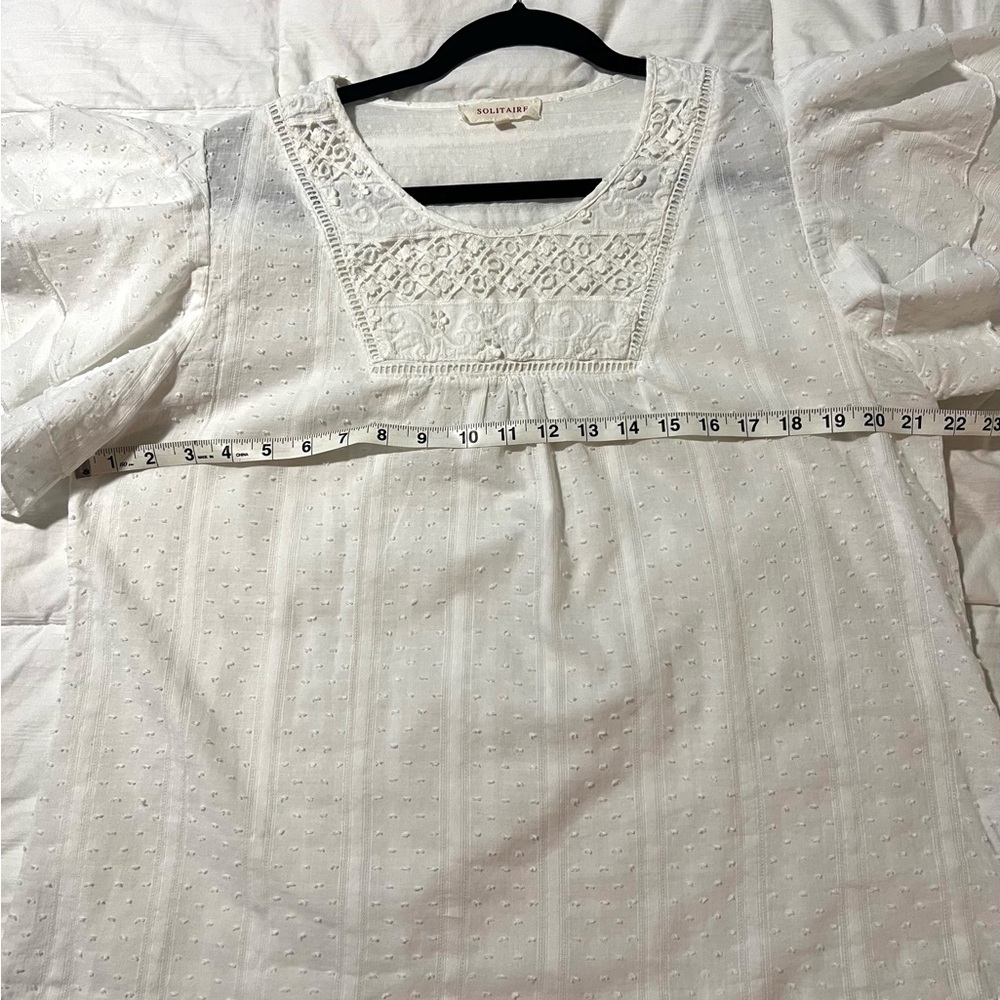 Solitaire White Boho  Top Flutter Sleeve Lace Blouse SZ XL EUC - Picture 7 of 8